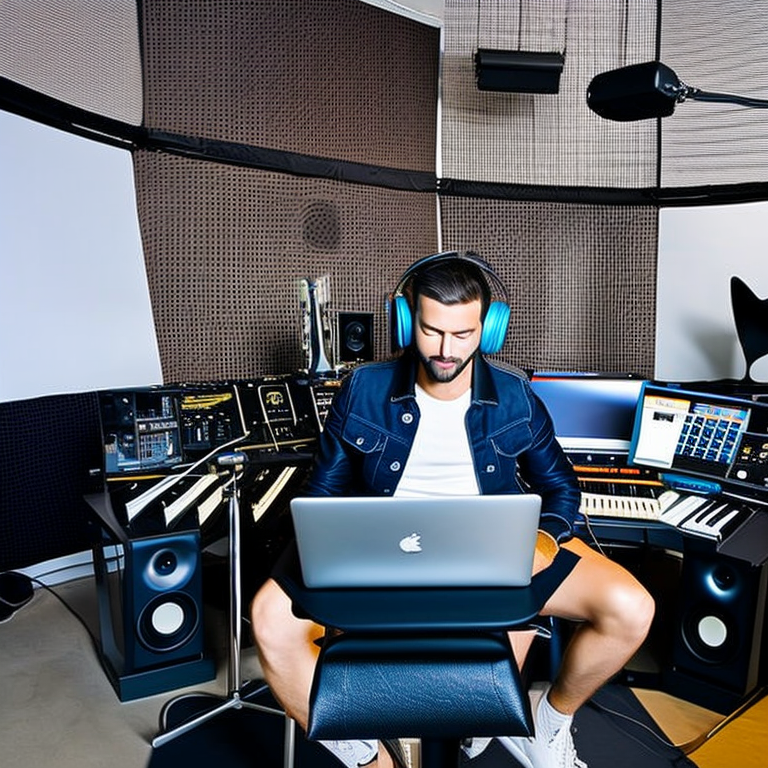 man happy in the music studio using 9 music marketing apps